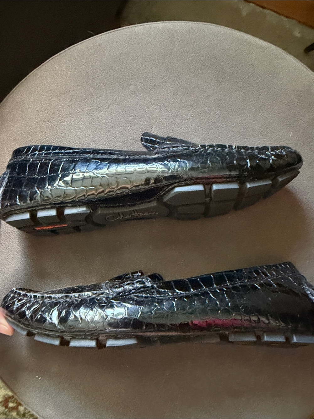 Cole Haan Womens 8.5 Black Patent Leather Mock Croc Driving Loafers Nike Air - Picture 7 of 8